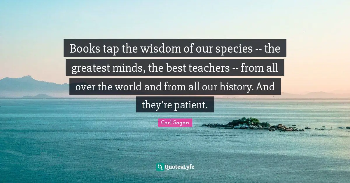 Books tap the wisdom of our species -- the greatest minds, the best teachers -- from all over the world and from all our history. And they're patient.