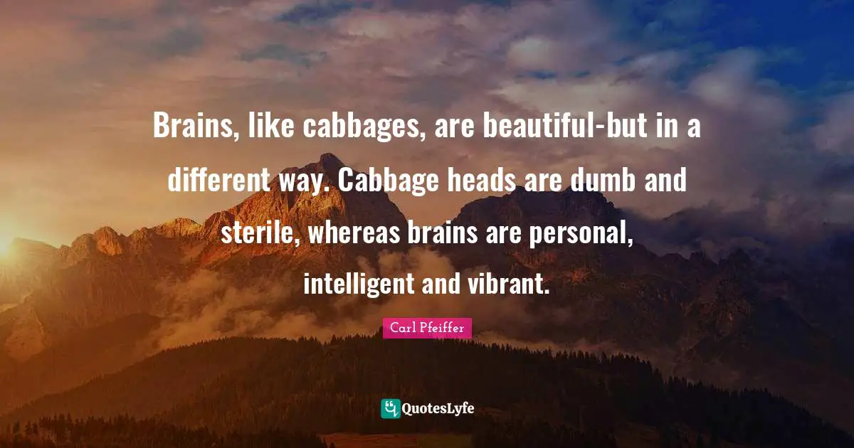 Brains, like cabbages, are beautiful-but in a different way. Cabbage heads are dumb and sterile, whereas brains are personal, intelligent and vibrant.