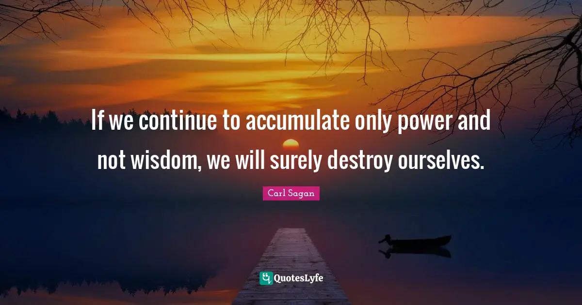 If we continue to accumulate only power and not wisdom, we will surely destroy ourselves.