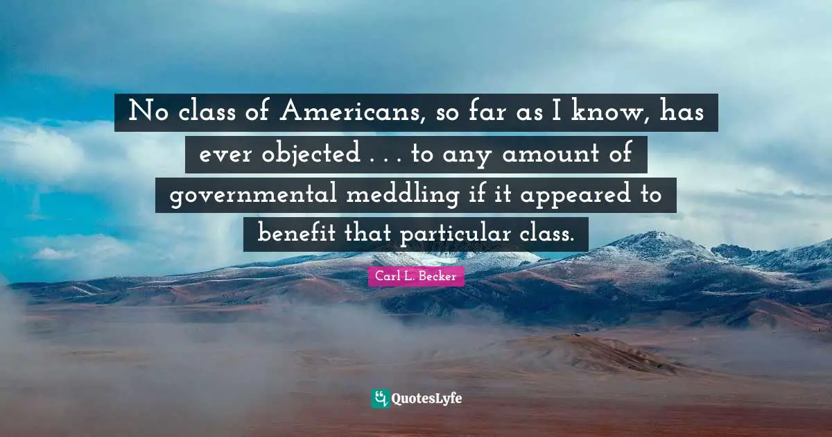 No class of Americans, so far as I know, has ever objected . . . to any amount of governmental meddling if it appeared to benefit that particular class.