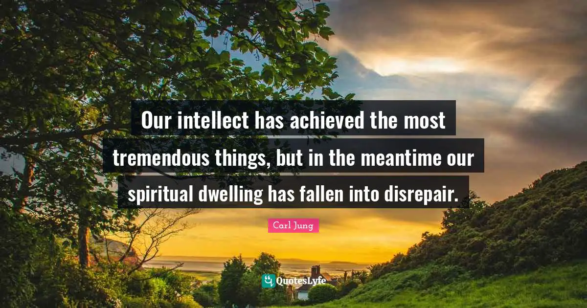 Our intellect has achieved the most tremendous things, but in the meantime our spiritual dwelling has fallen into disrepair.