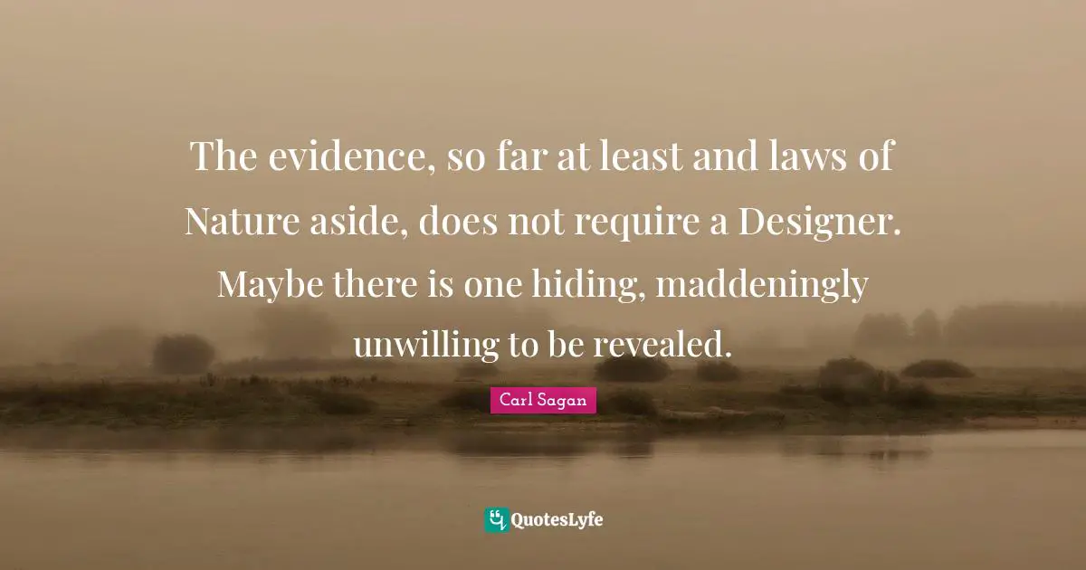 The evidence, so far at least and laws of Nature aside, does not require a Designer. Maybe there is one hiding, maddeningly unwilling to be revealed.