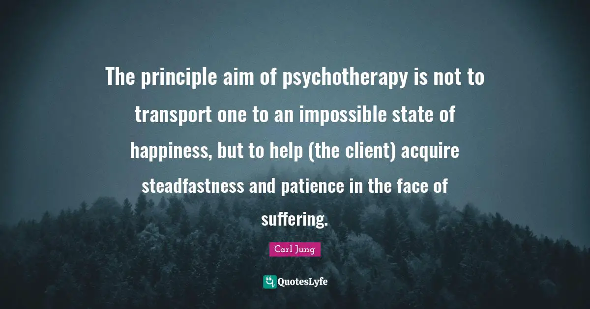 The principle aim of psychotherapy is not to transport one to an impossible state of happiness, but to help (the client) acquire steadfastness and patience in the face of suffering.