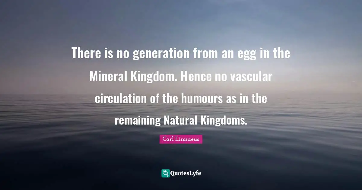 There is no generation from an egg in the Mineral Kingdom. Hence no vascular circulation of the humours as in the remaining Natural Kingdoms.