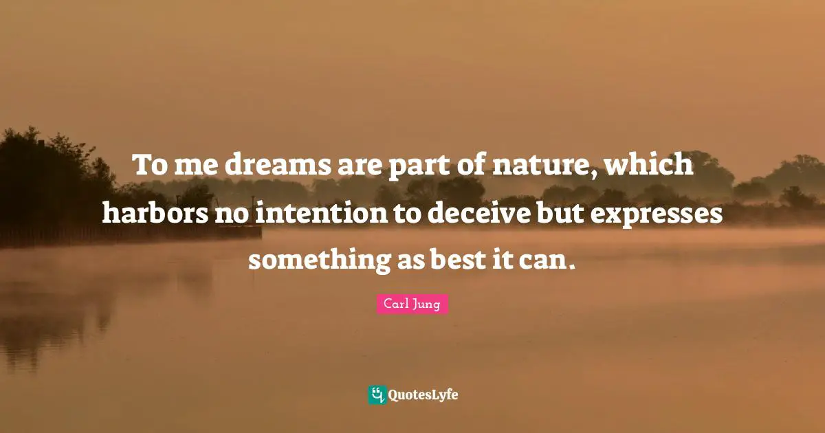 To me dreams are part of nature, which harbors no intention to deceive but expresses something as best it can.