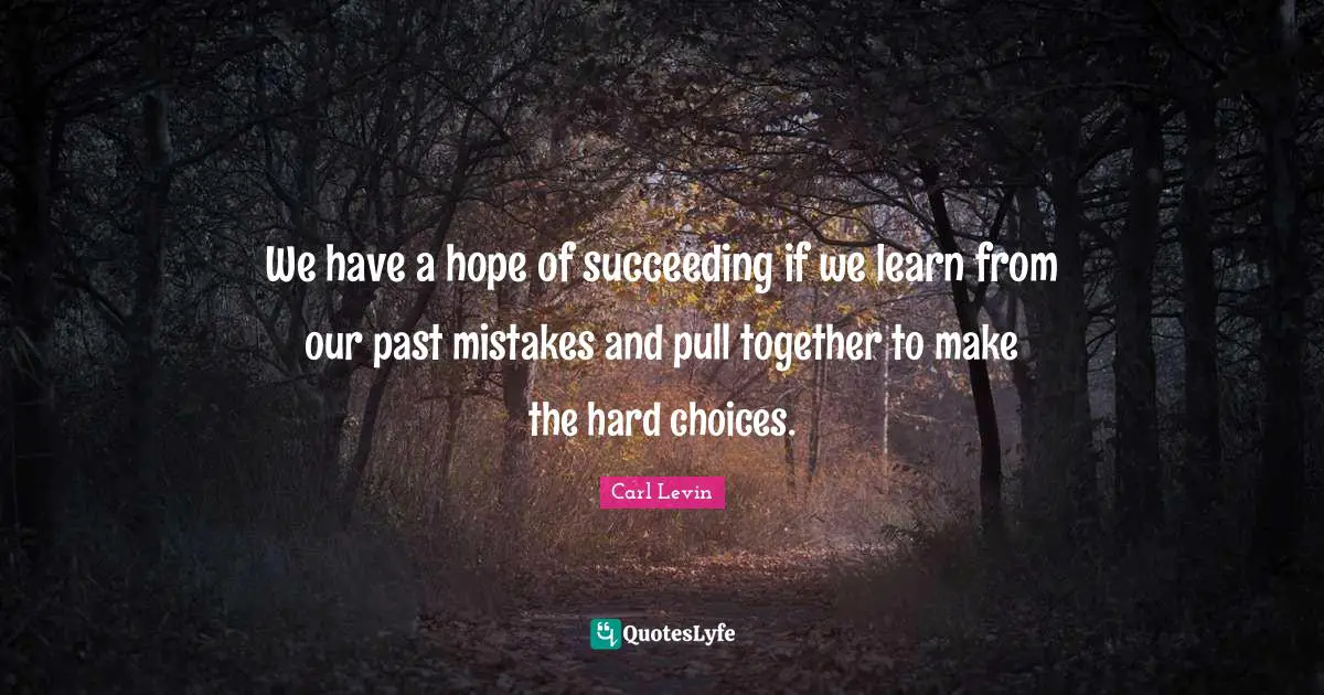 We have a hope of succeeding if we learn from our past mistakes and pull together to make the hard choices.