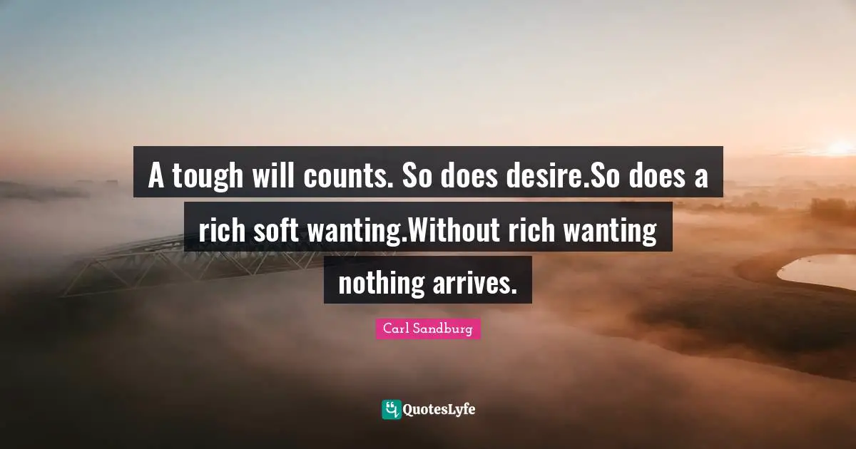 A tough will counts. So does desire.So does a rich soft wanting.Without rich wanting nothing arrives.