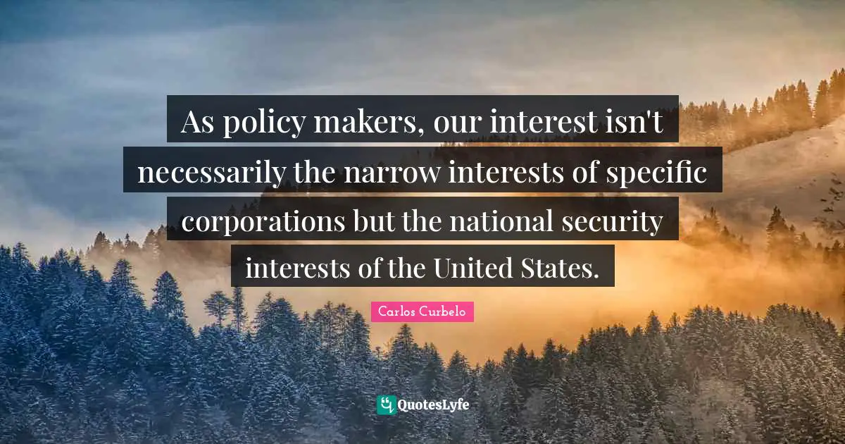 As policy makers, our interest isn't necessarily the narrow interests of specific corporations but the national security interests of the United States.