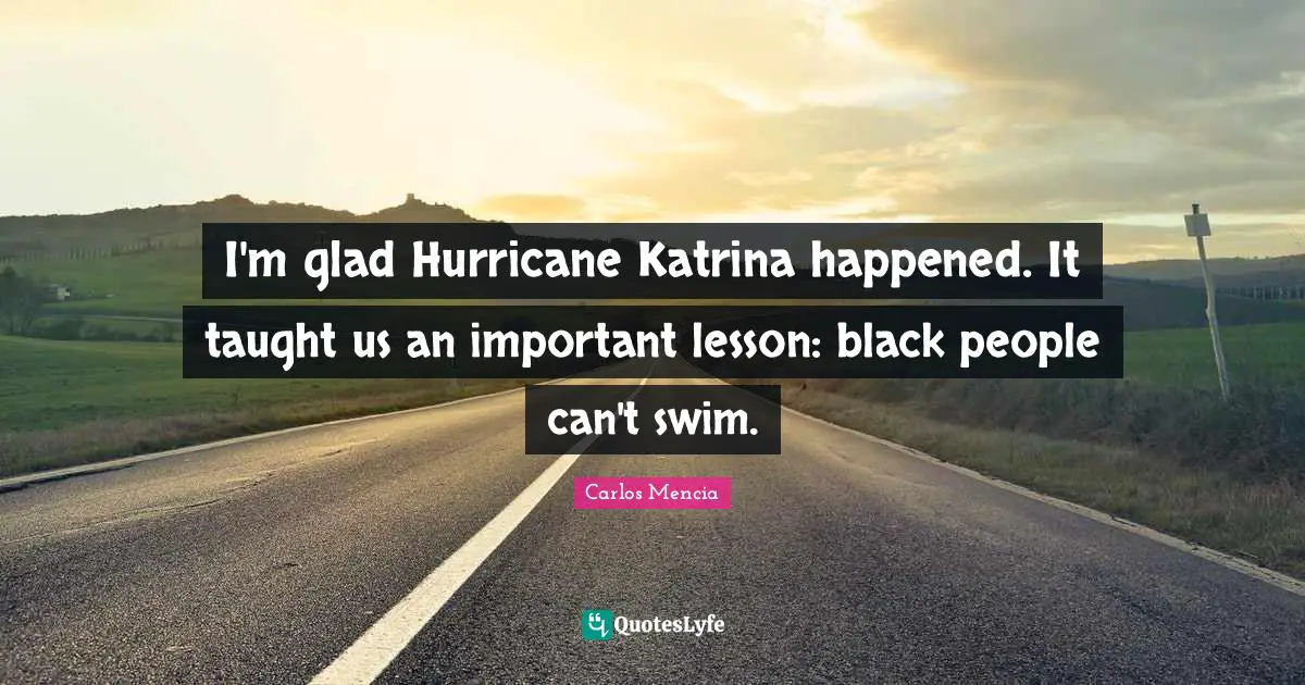 The Hurricane Quotes: "I'm glad Hurricane Katrina happened. It taught us an important lesson: black people can't swim."