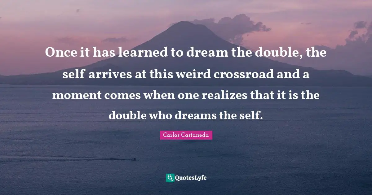 Once it has learned to dream the double, the self arrives at this weird crossroad and a moment comes when one realizes that it is the double who dreams the self.
