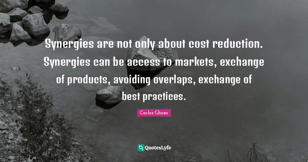 Best Practices Quotes: "Synergies are not only about cost reduction. Synergies can be access to markets, exchange of products, avoiding overlaps, exchange of best practices."
