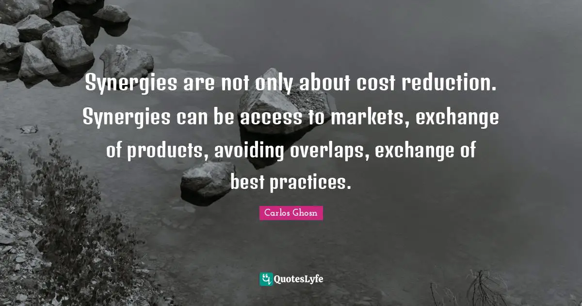 Synergies are not only about cost reduction. Synergies can be access to markets, exchange of products, avoiding overlaps, exchange of best practices.