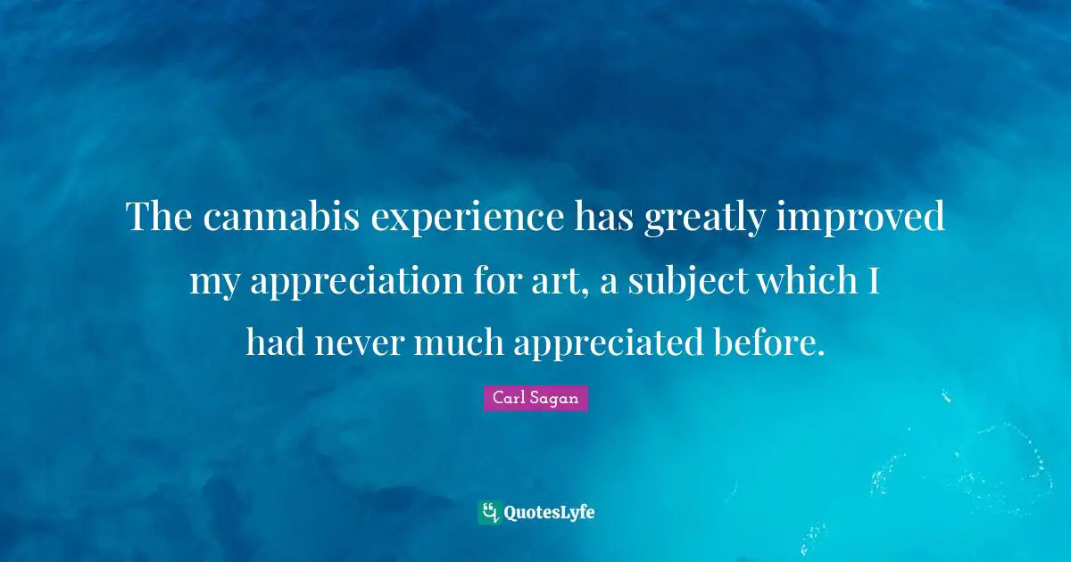The cannabis experience has greatly improved my appreciation for art, a subject which I had never much appreciated before.