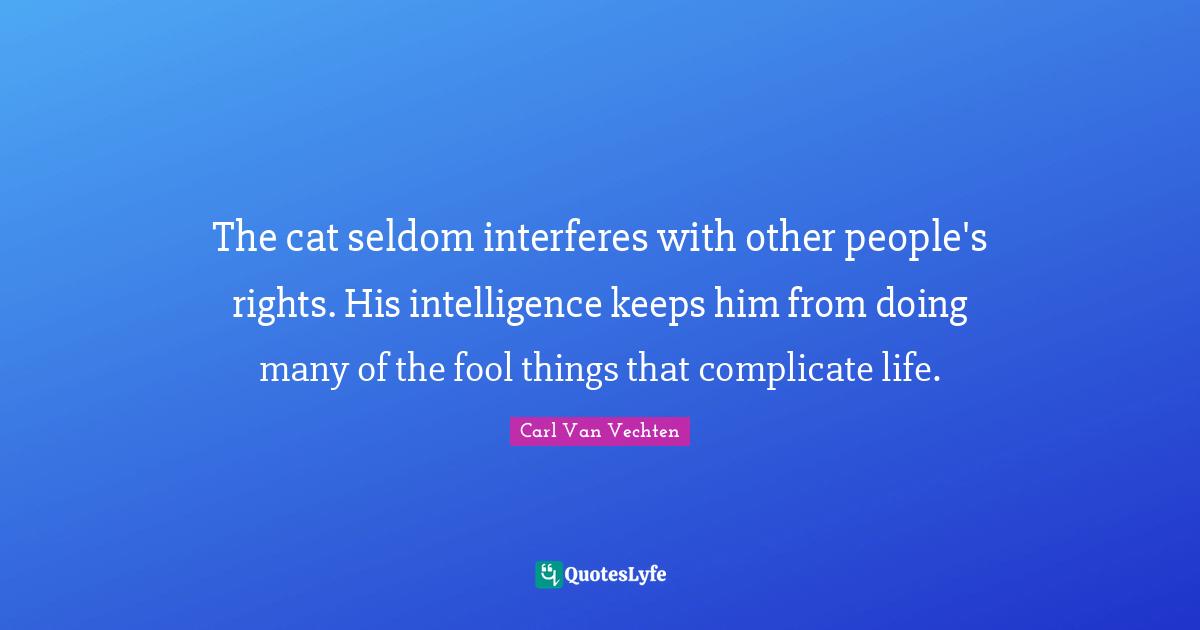 The cat seldom interferes with other people's rights. His intelligence keeps him from doing many of the fool things that complicate life.