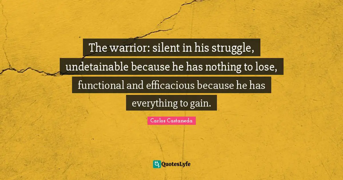 The warrior: silent in his struggle, undetainable because he has nothing to lose, functional and efficacious because he has everything to gain.