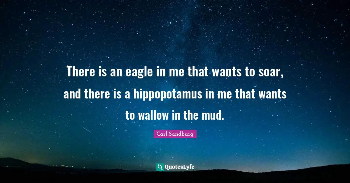 Carl Sandburg Quotes: "There is an eagle in me that wants to soar, and there is a hippopotamus in me that wants to wallow in the mud."