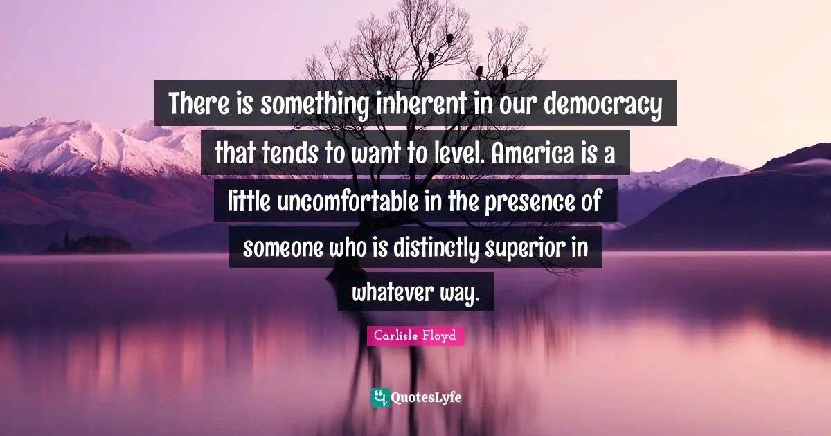 There is something inherent in our democracy that tends to want to level. America is a little uncomfortable in the presence of someone who is distinctly superior in whatever way.