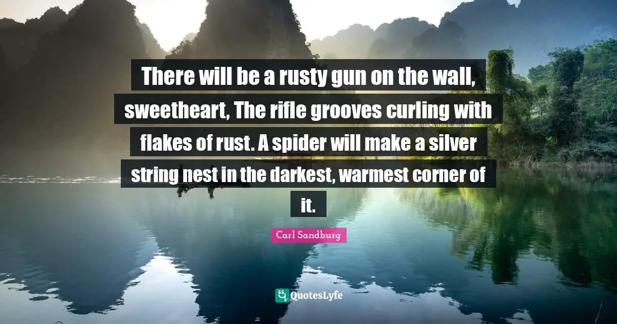 Flakes Quotes: "There will be a rusty gun on the wall, sweetheart, The rifle grooves curling with flakes of rust. A spider will make a silver string nest in the darkest, warmest corner of it."