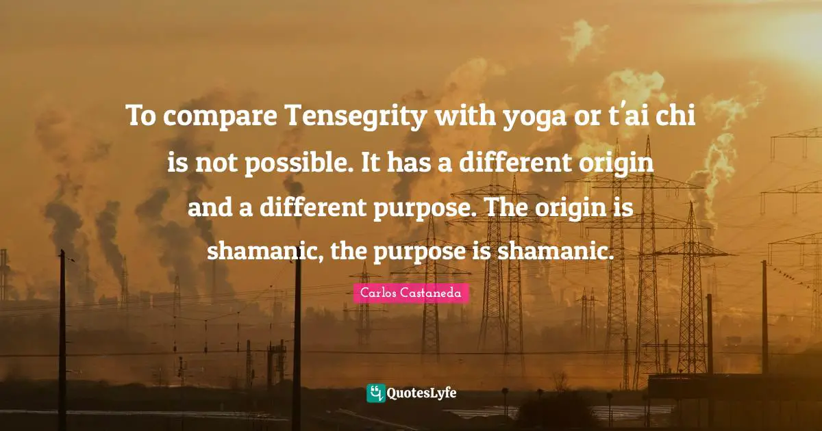 To compare Tensegrity with yoga or t'ai chi is not possible. It has a different origin and a different purpose. The origin is shamanic, the purpose is shamanic.