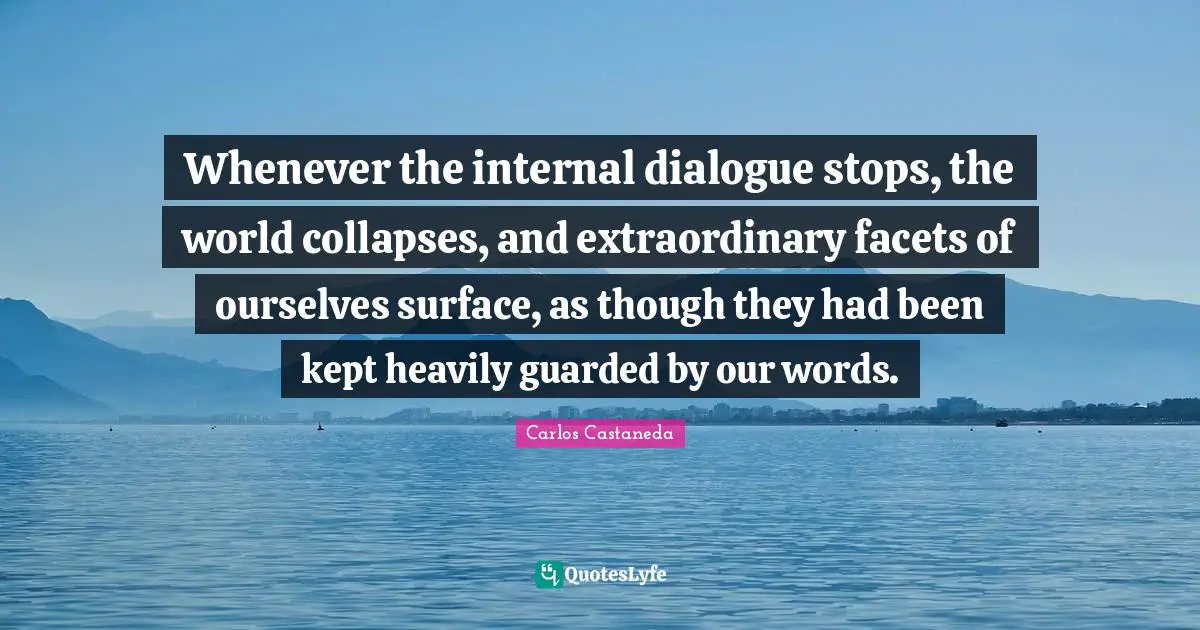 Whenever the internal dialogue stops, the world collapses, and extraordinary facets of ourselves surface, as though they had been kept heavily guarded by our words.
