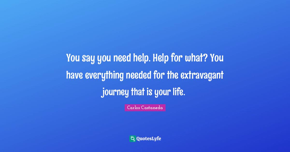 You say you need help. Help for what? You have everything needed for the extravagant journey that is your life.