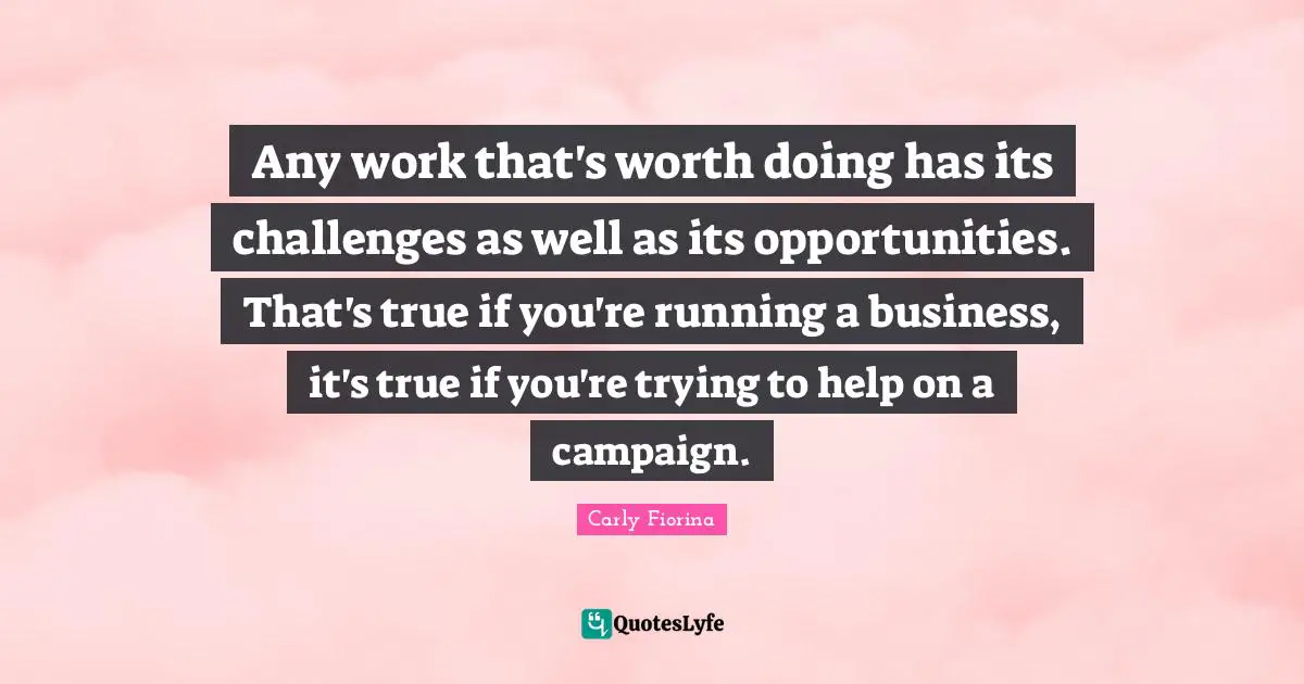 Any work that's worth doing has its challenges as well as its opportunities. That's true if you're running a business, it's true if you're trying to help on a campaign.