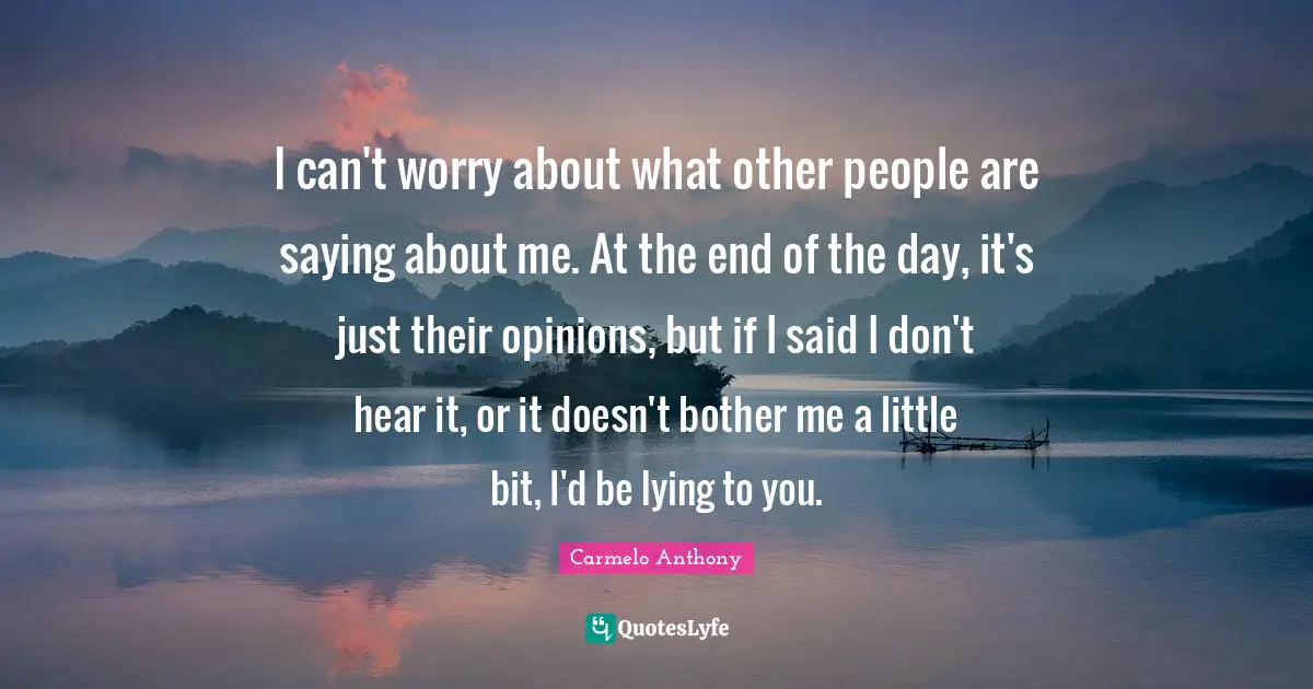 I can't worry about what other people are saying about me. At the end of the day, it's just their opinions, but if I said I don't hear it, or it doesn't bother me a little bit, I'd be lying to you.