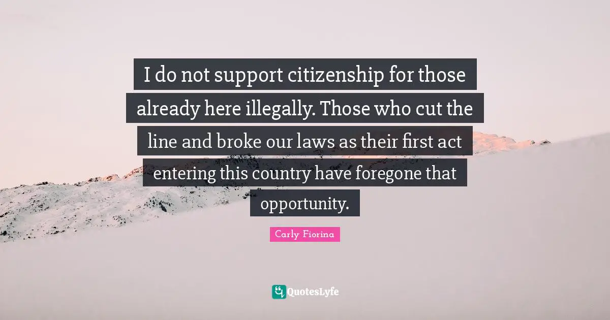 I do not support citizenship for those already here illegally. Those who cut the line and broke our laws as their first act entering this country have foregone that opportunity.