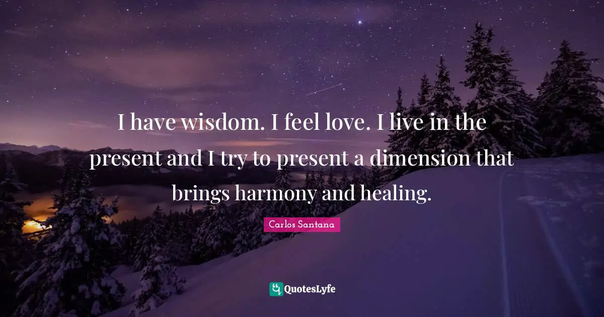 Live In The Present Quotes: "I have wisdom. I feel love. I live in the present and I try to present a dimension that brings harmony and healing."