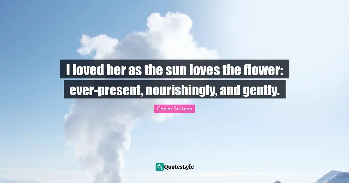 Carlos Salinas Quotes: "I loved her as the sun loves the flower: ever-present, nourishingly, and gently."