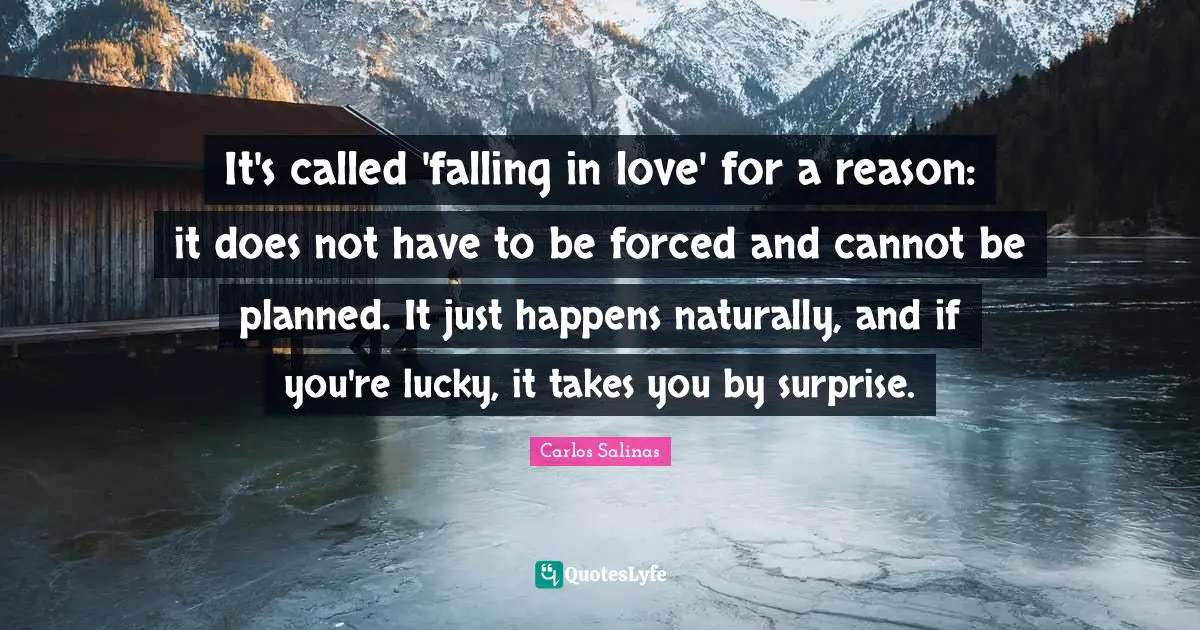 Carlos Salinas Quotes: "It's called 'falling in love' for a reason: it does not have to be forced and cannot be planned. It just happens naturally, and if you're lucky, it takes you by surprise."