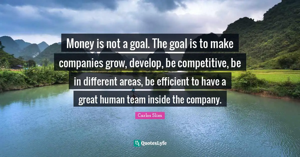 Efficient Quotes: "Money is not a goal. The goal is to make companies grow, develop, be competitive, be in different areas, be efficient to have a great human team inside the company."