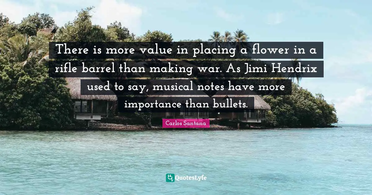 There is more value in placing a flower in a rifle barrel than making war. As Jimi Hendrix used to say, musical notes have more importance than bullets.
