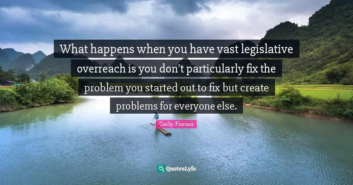 What happens when you have vast legislative overreach is you don't particularly fix the problem you started out to fix but create problems for everyone else.