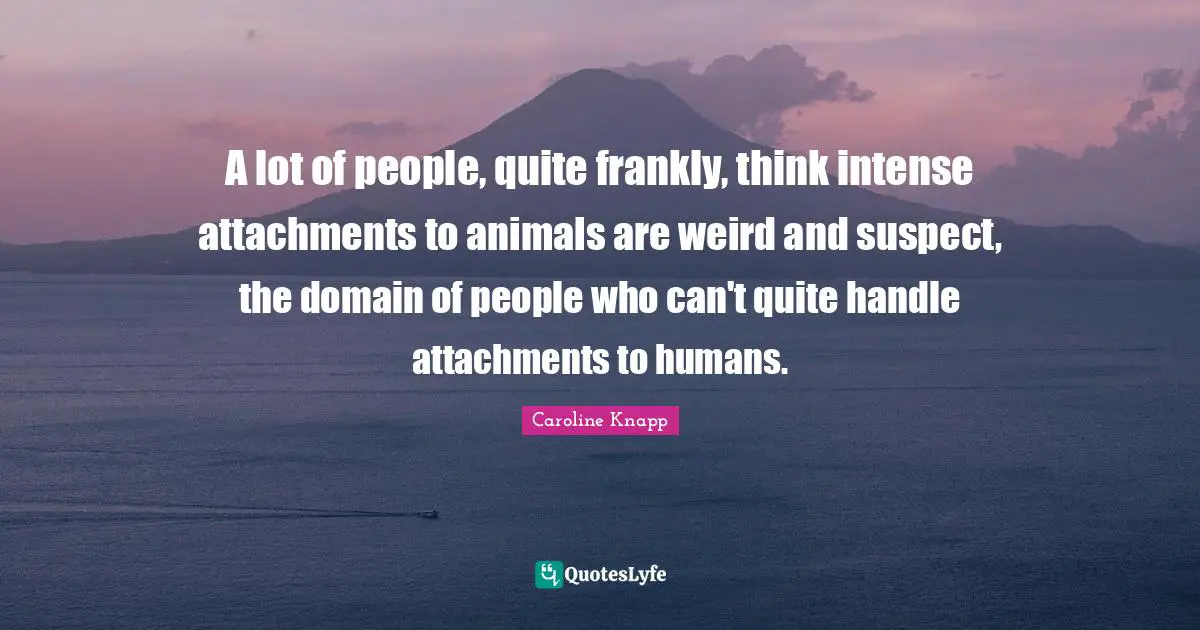 A lot of people, quite frankly, think intense attachments to animals are weird and suspect, the domain of people who can't quite handle attachments to humans.
