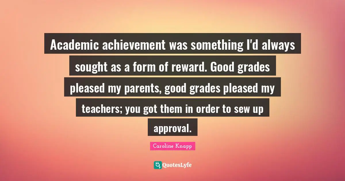 Academic achievement was something I'd always sought as a form of reward. Good grades pleased my parents, good grades pleased my teachers; you got them in order to sew up approval.