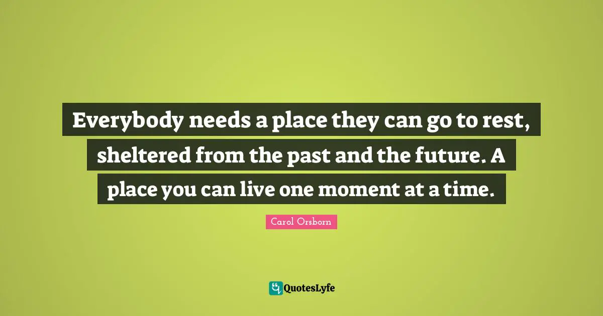Everybody needs a place they can go to rest, sheltered from the past and the future. A place you can live one moment at a time.
