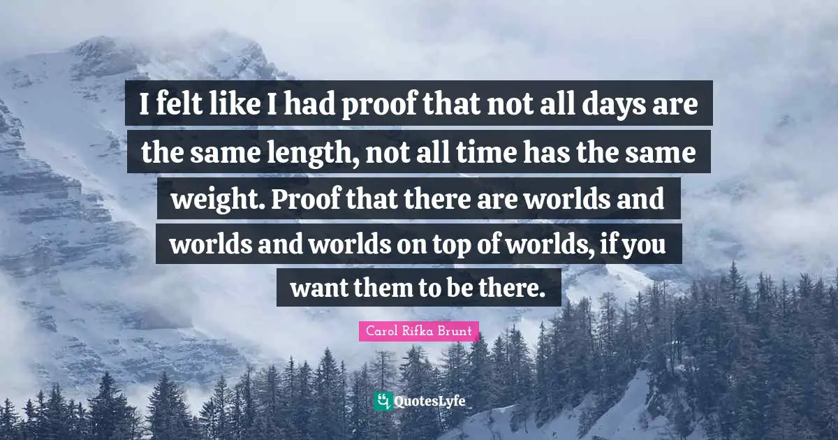 I felt like I had proof that not all days are the same length, not all time has the same weight. Proof that there are worlds and worlds and worlds on top of worlds, if you want them to be there.