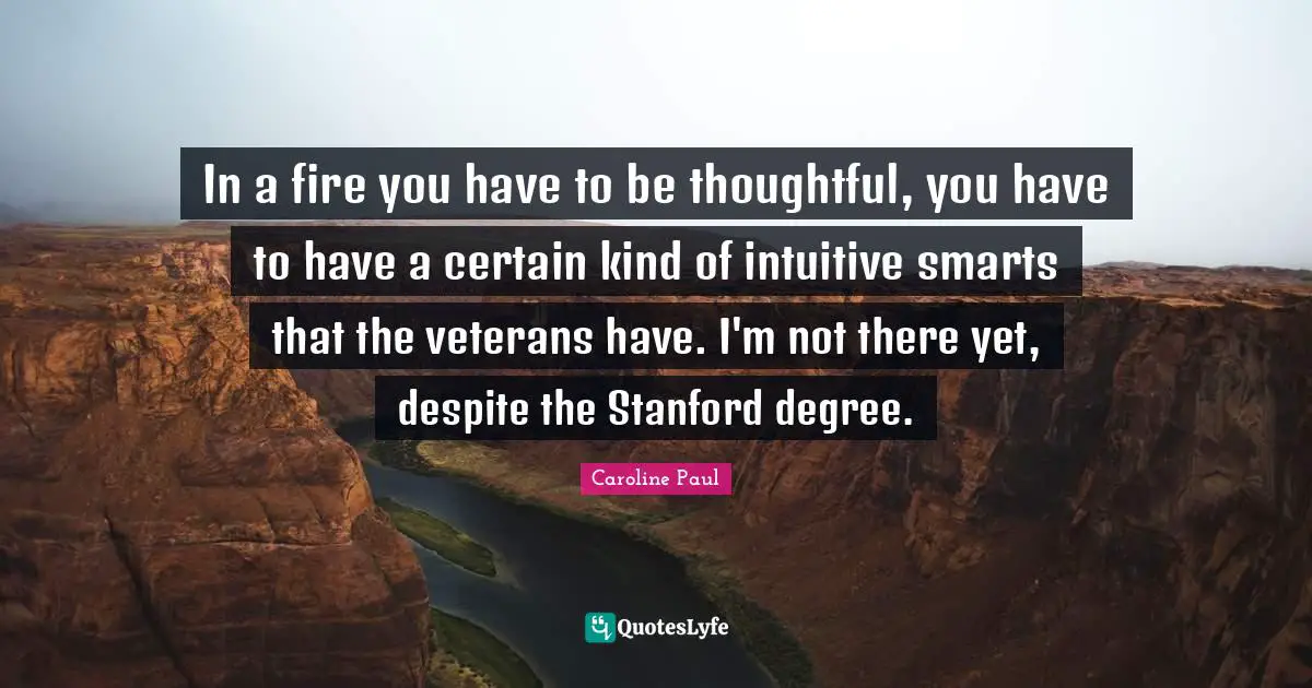 In a fire you have to be thoughtful, you have to have a certain kind of intuitive smarts that the veterans have. I'm not there yet, despite the Stanford degree.