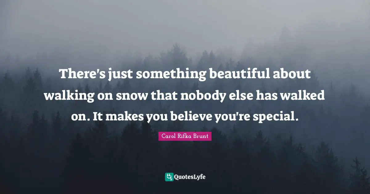 There's just something beautiful about walking on snow that nobody else has walked on. It makes you believe you're special.