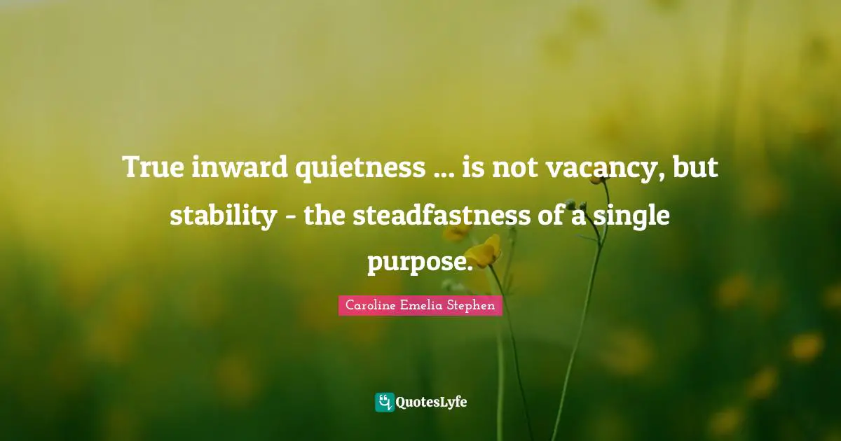 True inward quietness ... is not vacancy, but stability - the steadfastness of a single purpose.
