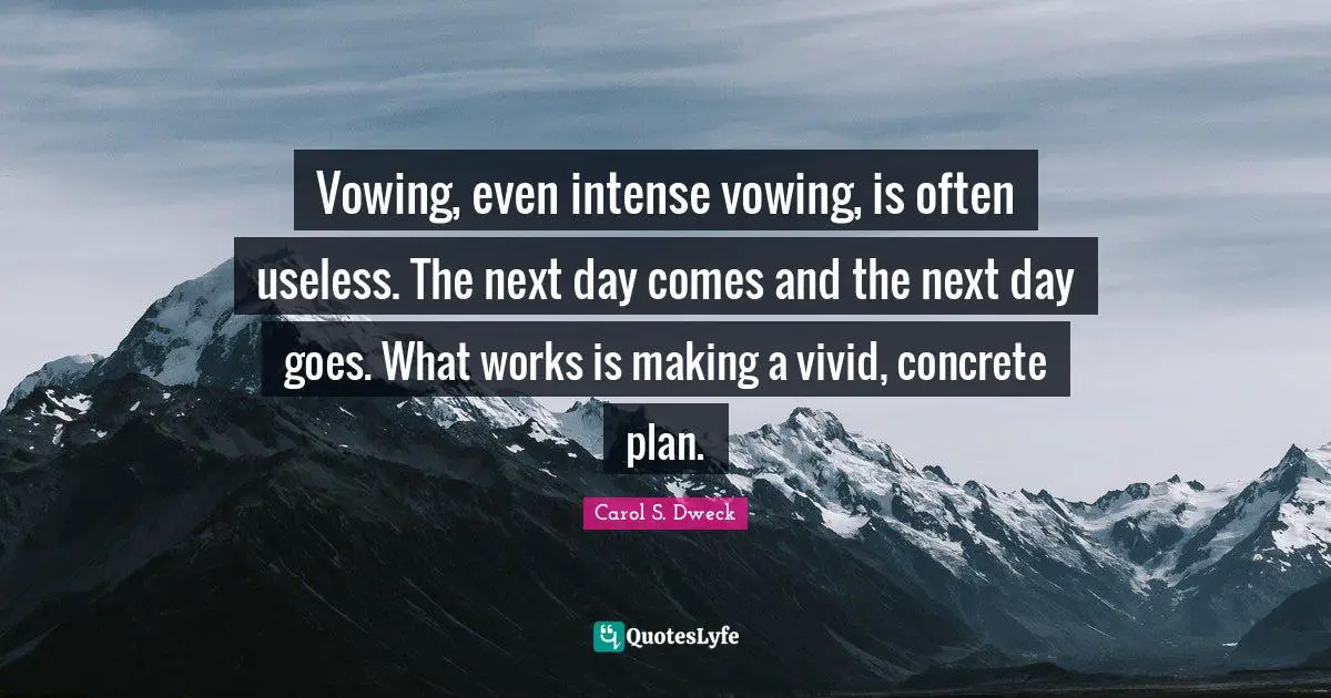 Next Day Quotes: "Vowing, even intense vowing, is often useless. The next day comes and the next day goes. What works is making a vivid, concrete plan."