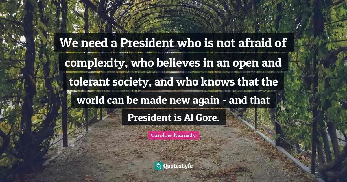 We need a President who is not afraid of complexity, who believes in an open and tolerant society, and who knows that the world can be made new again - and that President is Al Gore.