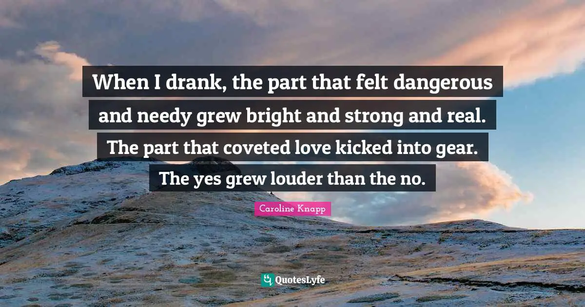 When I drank, the part that felt dangerous and needy grew bright and strong and real. The part that coveted love kicked into gear. The yes grew louder than the no.