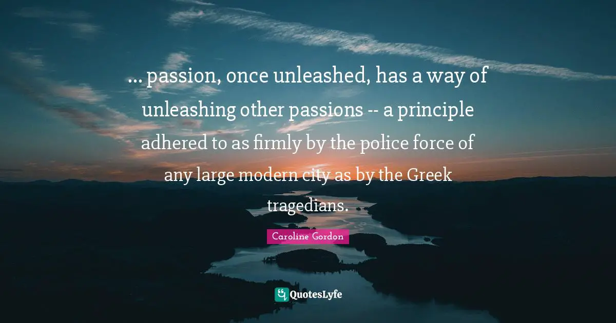 ... passion, once unleashed, has a way of unleashing other passions -- a principle adhered to as firmly by the police force of any large modern city as by the Greek tragedians.