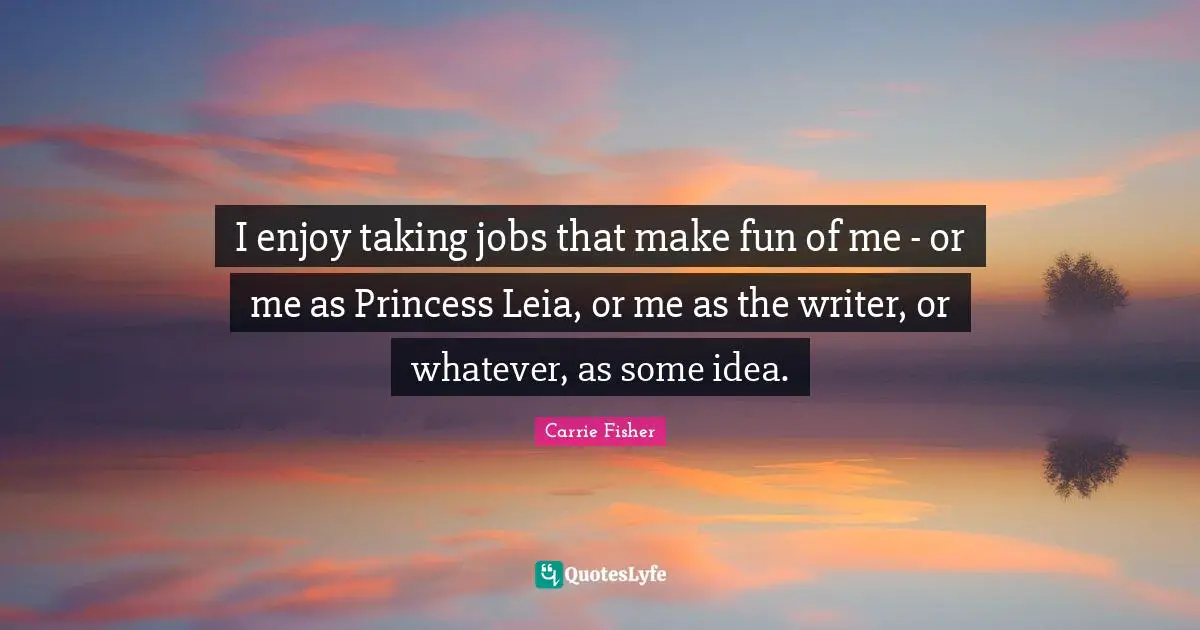 I enjoy taking jobs that make fun of me - or me as Princess Leia, or me as the writer, or whatever, as some idea.