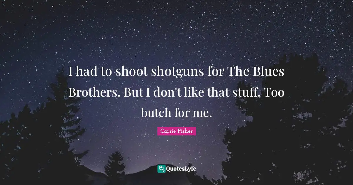 I had to shoot shotguns for The Blues Brothers. But I don't like that stuff. Too butch for me.