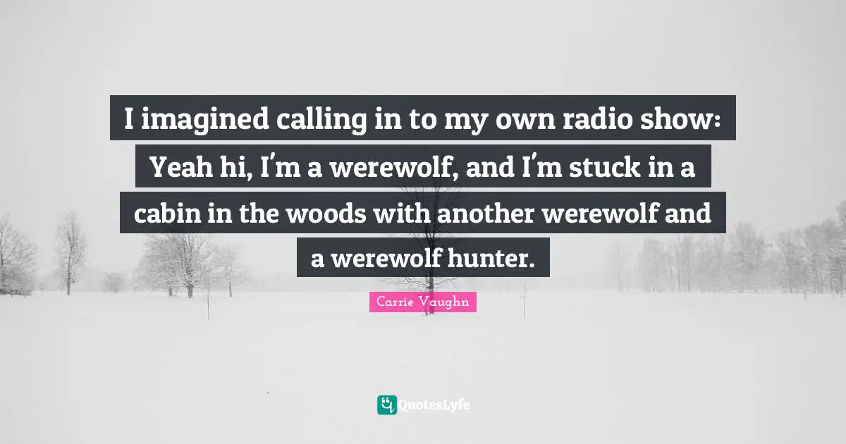 I imagined calling in to my own radio show: Yeah hi, I'm a werewolf, and I'm stuck in a cabin in the woods with another werewolf and a werewolf hunter.