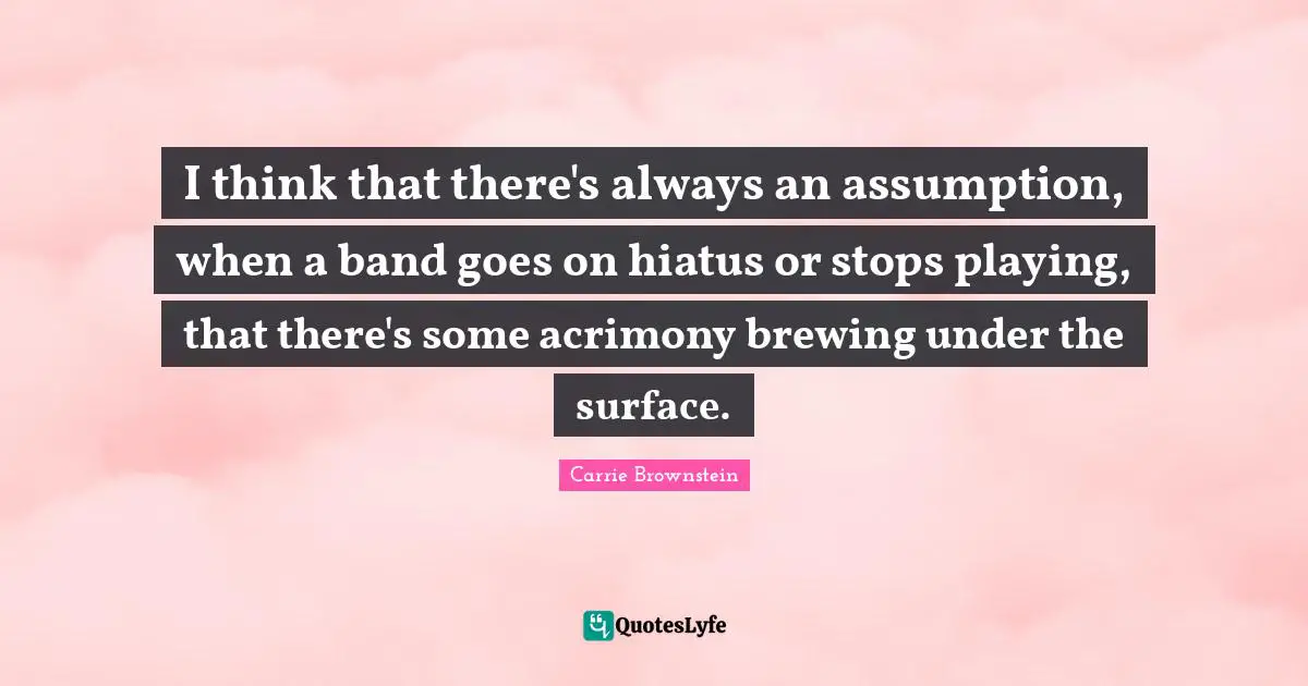 I think that there's always an assumption, when a band goes on hiatus or stops playing, that there's some acrimony brewing under the surface.