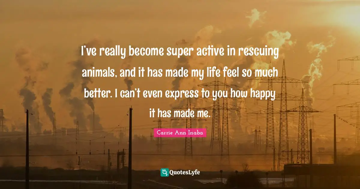 I’ve really become super active in rescuing animals, and it has made my life feel so much better. I can’t even express to you how happy it has made me.